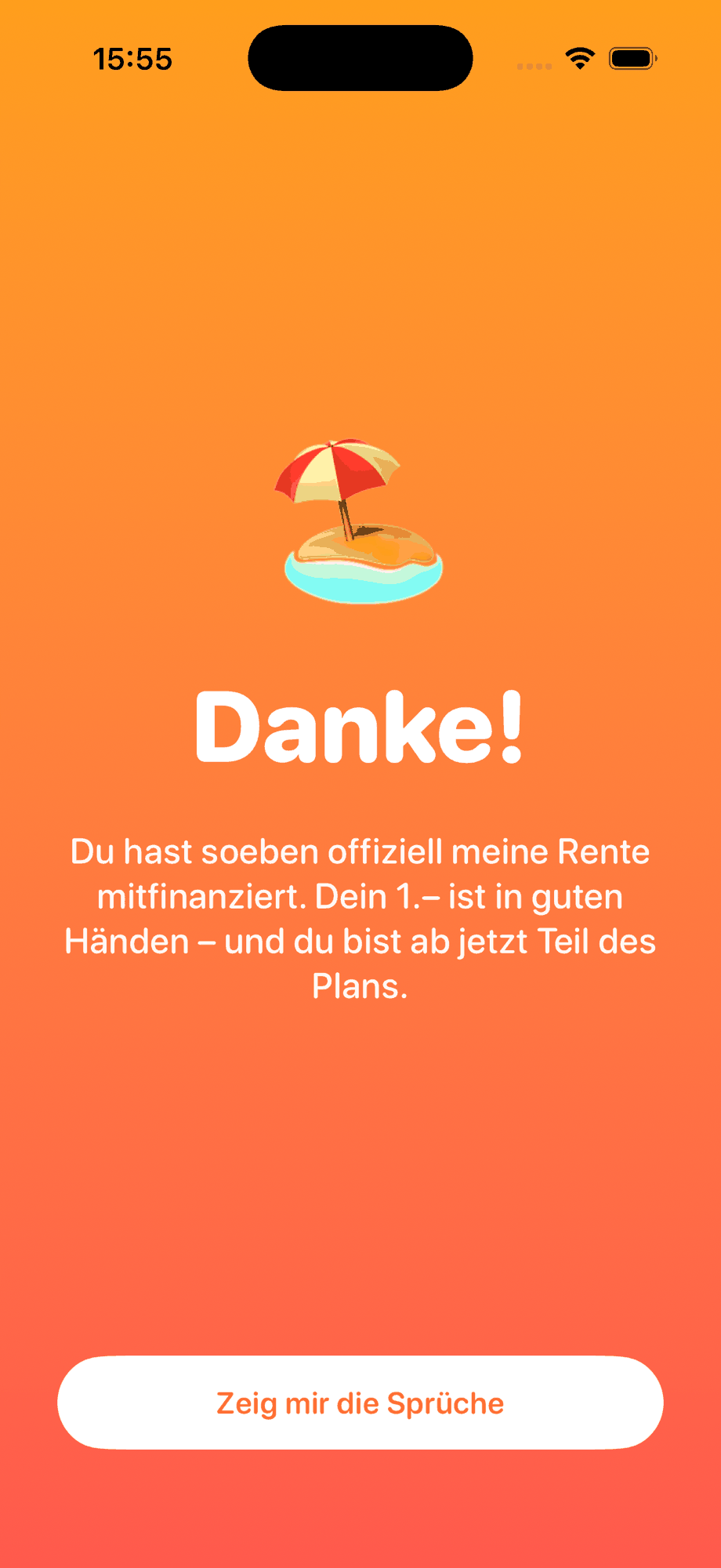 Danke-Bildschirm beim ersten Start